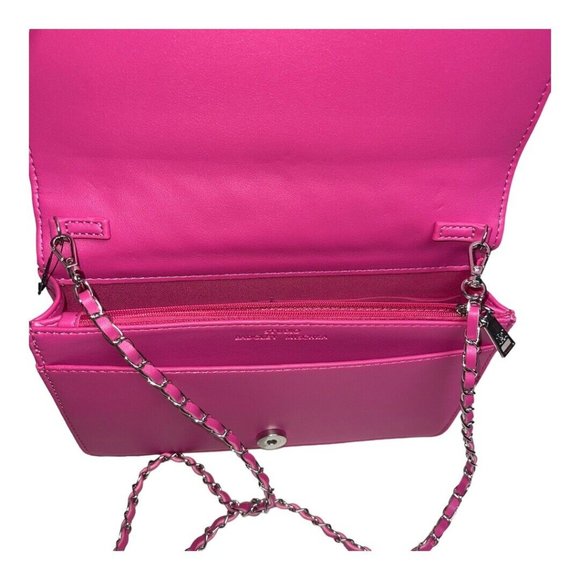 Badgley Mischka Studio Crossbody Purse Hot Pink Quilted Faux Leather Chain NEW - Picture 16 of 16